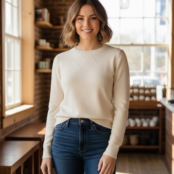 Nanette Lepore Sweaters - Nanette Lepore Cream Crew Neck  fine merino wool Sweater.‎ Old money/ minimalist